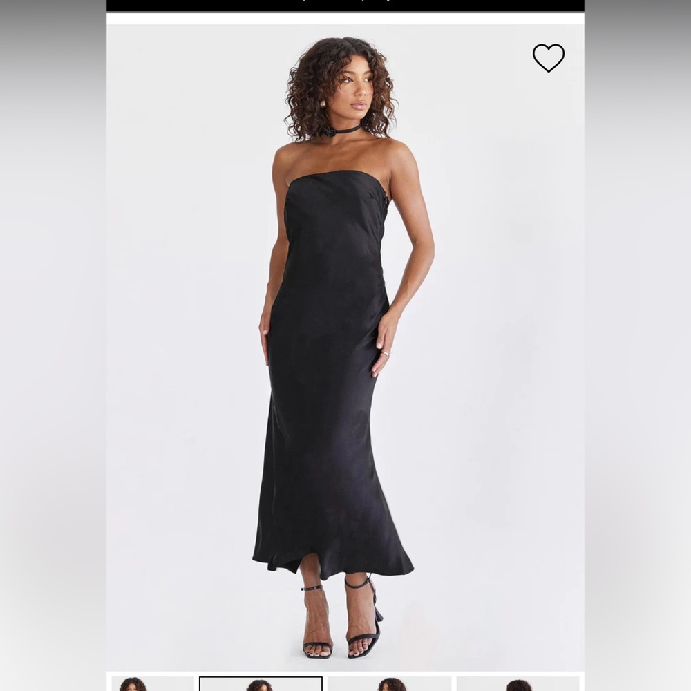 black satin midi strapless dress